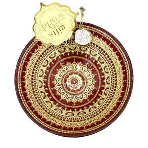 Turkish Glass Bowls Hand Painted Gold Lace Set of 4 Red Glass Bowls 6.5" Wide